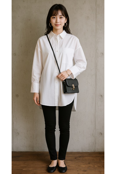 ーバーサイズシャツ×細身パンツのすっきりバランス