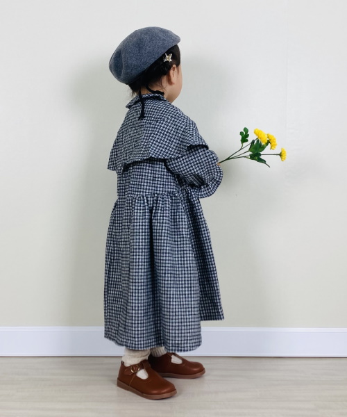 6SHEIN 女の子幼児 格子縞 フラウンススリーブ フリルトリム ウール混紡 コート