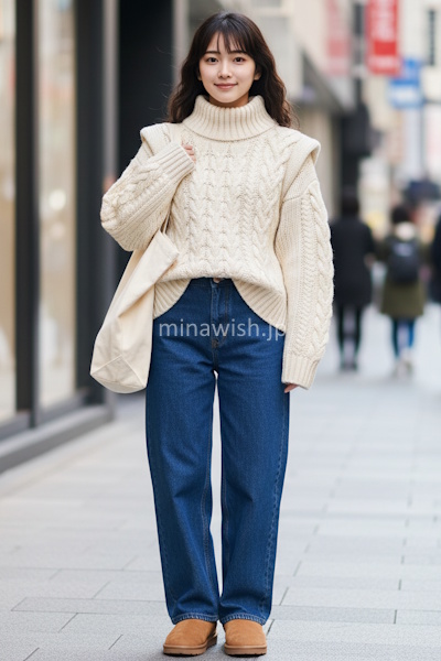 NGになりやすい例:肩線がはっきりしたニットと、詰まった首元